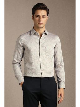 Louis Philippe - Men Beige Printed Full Sleeves Formal Shirt