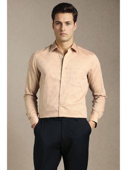 Louis Philippe - Men Beige Textured Full Sleeves Formal Shirt