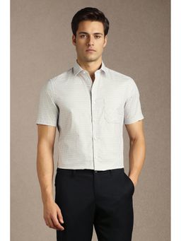 Louis Philippe - Men Light Grey Checks Half Sleeves Formal Shirt
