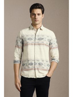 Louis Philippe - Men Beige Stripe Full Sleeves Casual Shirt
