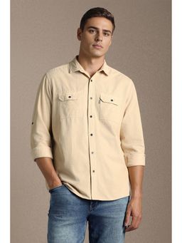Louis Philippe - Men Beige Textured Full Sleeves Casual Shirt
