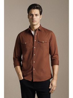Louis Philippe - Men Brown Solid Full Sleeves Casual Shirt