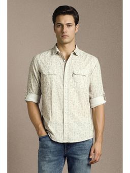 Louis Philippe - Men Beige Printed Full Sleeves Casual Shirt
