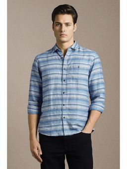 Louis Philippe - Men Light Blue Stripe Full Sleeves Casual Shirt