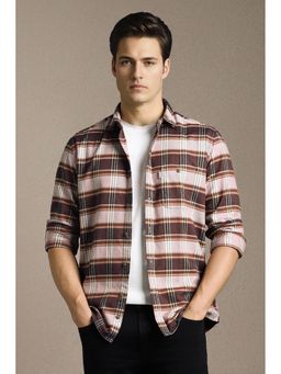 Louis Philippe - Men Brown Checks Full Sleeves Casual Shirt