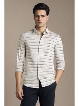 Louis Philippe - Men Grey Stripe Full Sleeves Casual Shirt