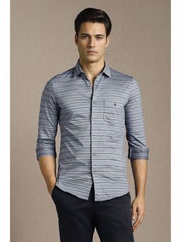 Louis Philippe - Men Blue Stripe Full Sleeves Casual Shirt