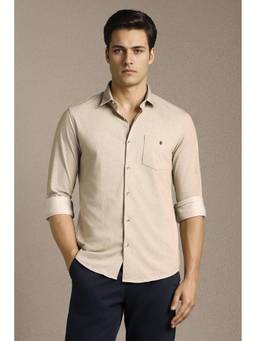 Louis Philippe - Men Beige Textured Full Sleeves Casual Shirt