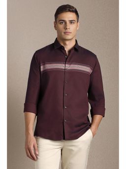 Louis Philippe - Men Maroon Stripe Full Sleeves Casual Shirt