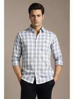 Louis Philippe - Men Light Grey Checks Full Sleeves Casual Shirt