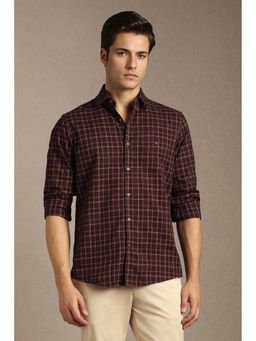 Louis Philippe - Men Maroon Checks Full Sleeves Casual Shirt