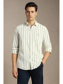 Louis Philippe - Men Beige Stripe Full Sleeves Casual Shirt
