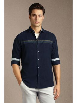 Louis Philippe - Men Navy Stripe Full Sleeves Casual Shirt