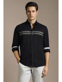 Louis Philippe - Men Black Stripe Full Sleeves Casual Shirt