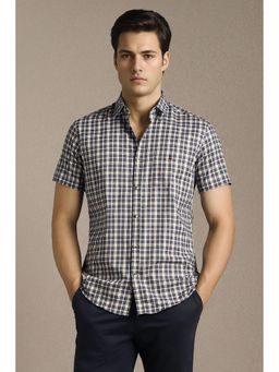 Louis Philippe - Men Navy Checks Half Sleeves Casual Shirt
