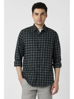 Peter England - Men Charcoal Slim Fit Checks Full Sleeves Casual Shirt