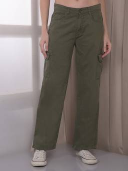 CRIMSOUNE CLUB - Womens Olive Cotton Cargo Jeans