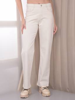 CRIMSOUNE CLUB - Women Beige Cropped Jeans