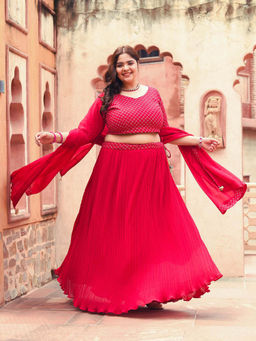 Desi Noor - Plus Size Rubio us Embroidered Lehenga Choli with Dupatta (Set of 3)