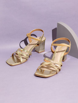 Inc.5 - Womens Gold Party Wear Solid Square Toe Block Heels