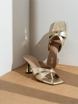 Inc.5 - Womens Gold Party Wear Solid Spool Sandal Heels