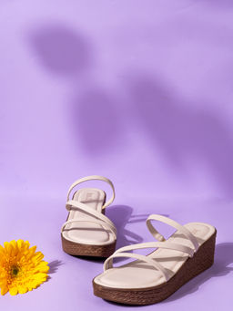 Inc.5 - Womens Cream Party Wear Solid Pattern Round Toe Wedges