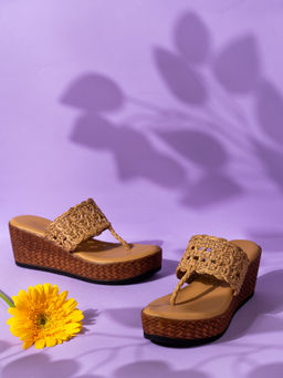 Inc.5 - Womens Beige Ethnic Embellished Round Toe Wedges