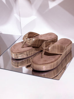 Inc.5 - Womens Brown Party Wear Checkered Round Toe Flatform Sandals