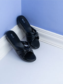 Inc.5 - Womens Black Party Wear Solid Round Toe Flatform Sandals