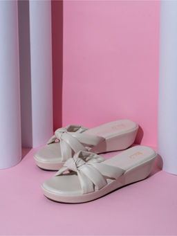 Inc.5 - Womens Cream Party Wear Solid Round Toe Flatform Sandals