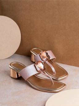 Inc.5 - Womens Pink Ethnic Solid Square Toe Block Sandal Heels