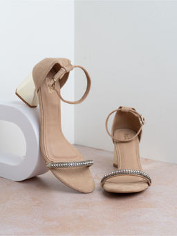 Inc.5 - Womens Beige Party Wear Round Toe Block Sandal Heels