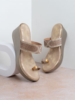 Inc.5 - Womens Gold Party Wear Embellished One Toe Wedges