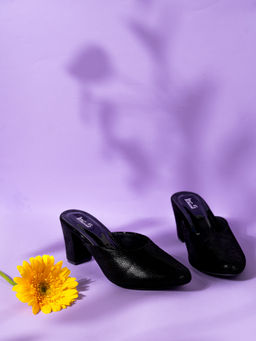 Inc.5 - Womens Black Party Wear Pointed Block Heeled Mules