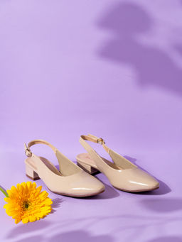 Inc.5 - Womens Beige Party Wear Solid Pointed Block Sandal Heels