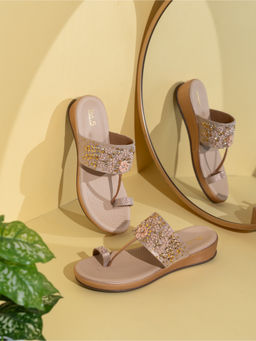 Inc.5 - Womens Rose Gold Party Wear One Toe Platform Sandals