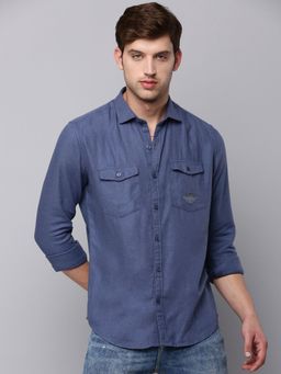 SHOWOFF - Mens Spread Collar Navy Blue Solid Shirt