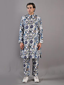 Bohame - Daemyn Digital Print Off White & Blue Kurta (Set of 2)