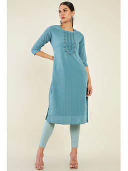 Soch - Women Blue Viscose Stripes Kurta