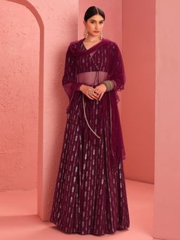 Indya - X Ridhi Mehra Wine Mesh Ruffled Dupatta