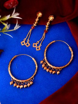 Silvermerc Designs - Gold Plated Contemporary Hoop and Dangle Earrings (Pack of 2)