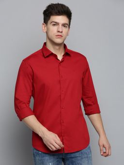 SHOWOFFFF - Mens Spread Collar Red Solid Shirt