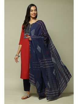 Biba - Blue Cotton Blend Unstitched Suit (Set of 3)