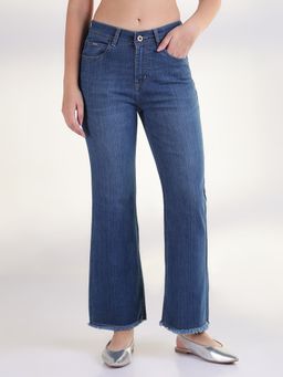 SHOWOFF - Edition Women Solid Blue Frayed Hem Straight Fit Jeans