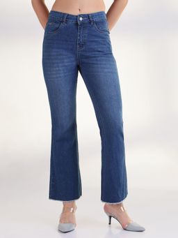 SHOWOFF - Women Solid Blue Raw Hem Bootcut Jeans