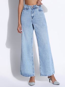 SHOWOFF - Edition Women Solid Light Blue Wide Leg Jeans