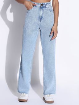 SHOWOFF - Edition Women Solid Blue Frayed Hem Straight Fit Jeans
