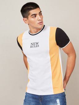 Styli - Colorblocked Pique Knit Fabric Regular Fit Ringer Tee With Chest Print