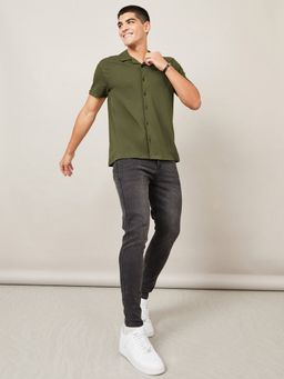 Styli - Pure Cotton Micro Pique Cuban Collar Shirt