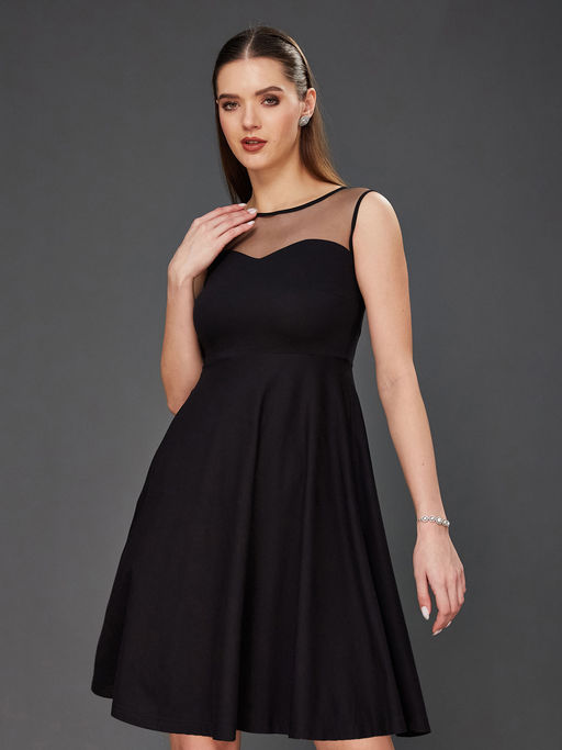 Party Wear Plain Skater Dress Black Jersey Wrap Long Sleeve Skater Dress  Dresses PLT KSA
